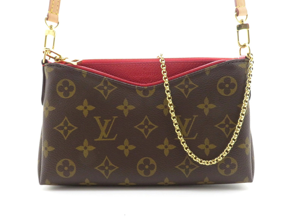 LOUIS VUITTON Pallas Clutch Shoulder Bag Monogram Cerise Red